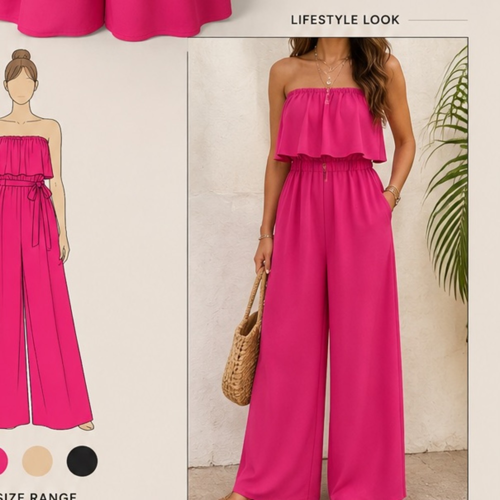 BiBi Hot Pink Ruffle Waist Jumpsuit